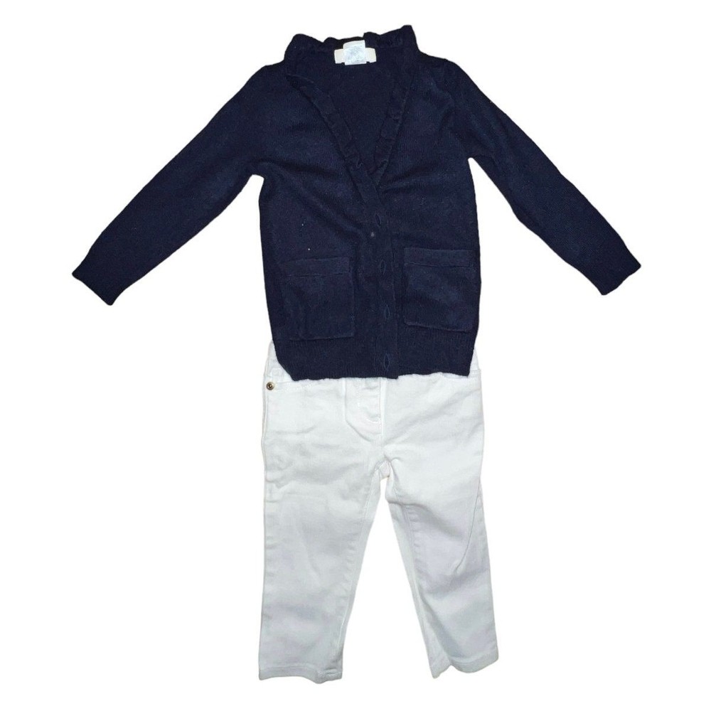 Crew Cuts Toddlers Girls White Jeans And Black cashmere Cardigan Size 2.